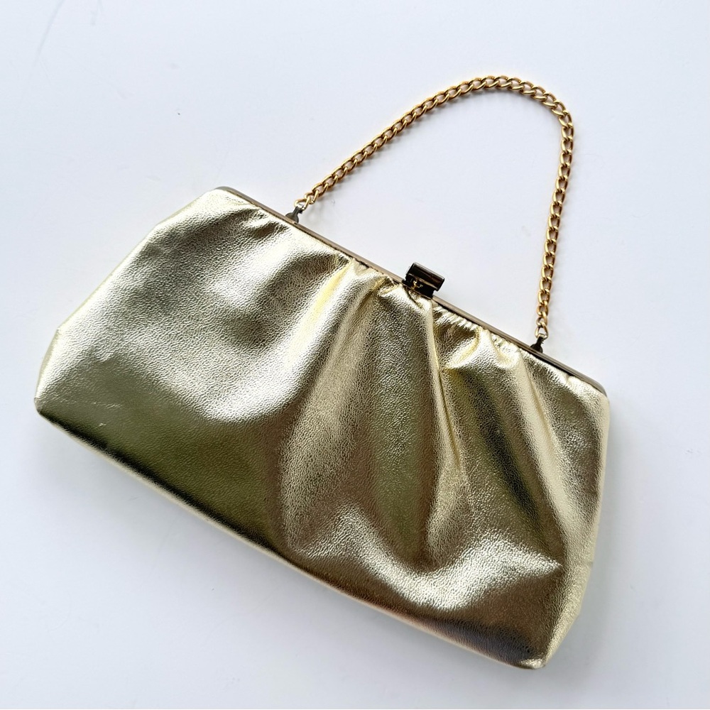 Vintage 1960s Metallic Gold Mini Evening Bag Convertible Clutch